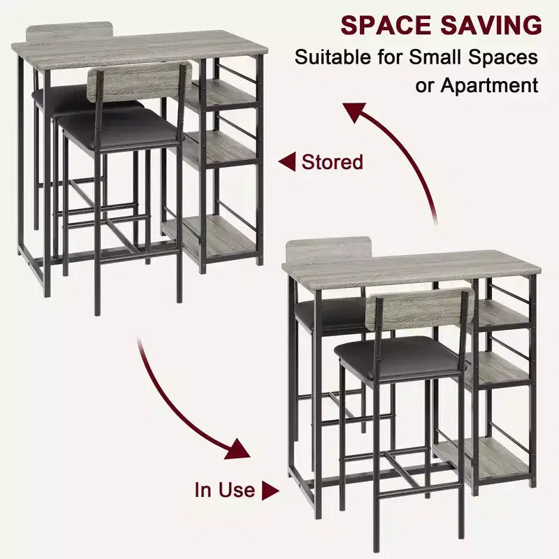 Table de cuisine, table de salle à manger et 2 chaises de bar rembourrées avec 3 grandes étagères de rangement, table en bois pour petits espaces, appartement, maison