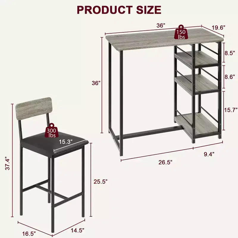 Table de cuisine, table de salle à manger et 2 chaises de bar rembourrées avec 3 grandes étagères de rangement, table en bois pour petits espaces, appartement, maison