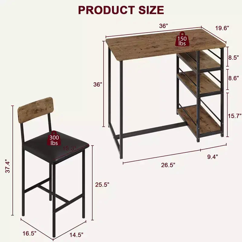 Table de cuisine, table de salle à manger et 2 chaises de bar rembourrées avec 3 grandes étagères de rangement, table en bois pour petits espaces, appartement, maison