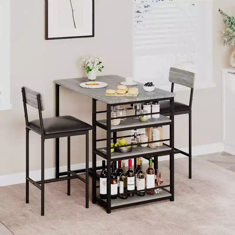 Table de cuisine, table de salle à manger et 2 chaises de bar rembourrées avec 3 grandes étagères de rangement, table en bois pour petits espaces, appartement, maison
